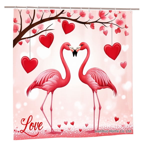 Joocar Flamingo Love Hearts Shower Curtain For Home Bathroom Bath Tub Decoration 72x72 Inch