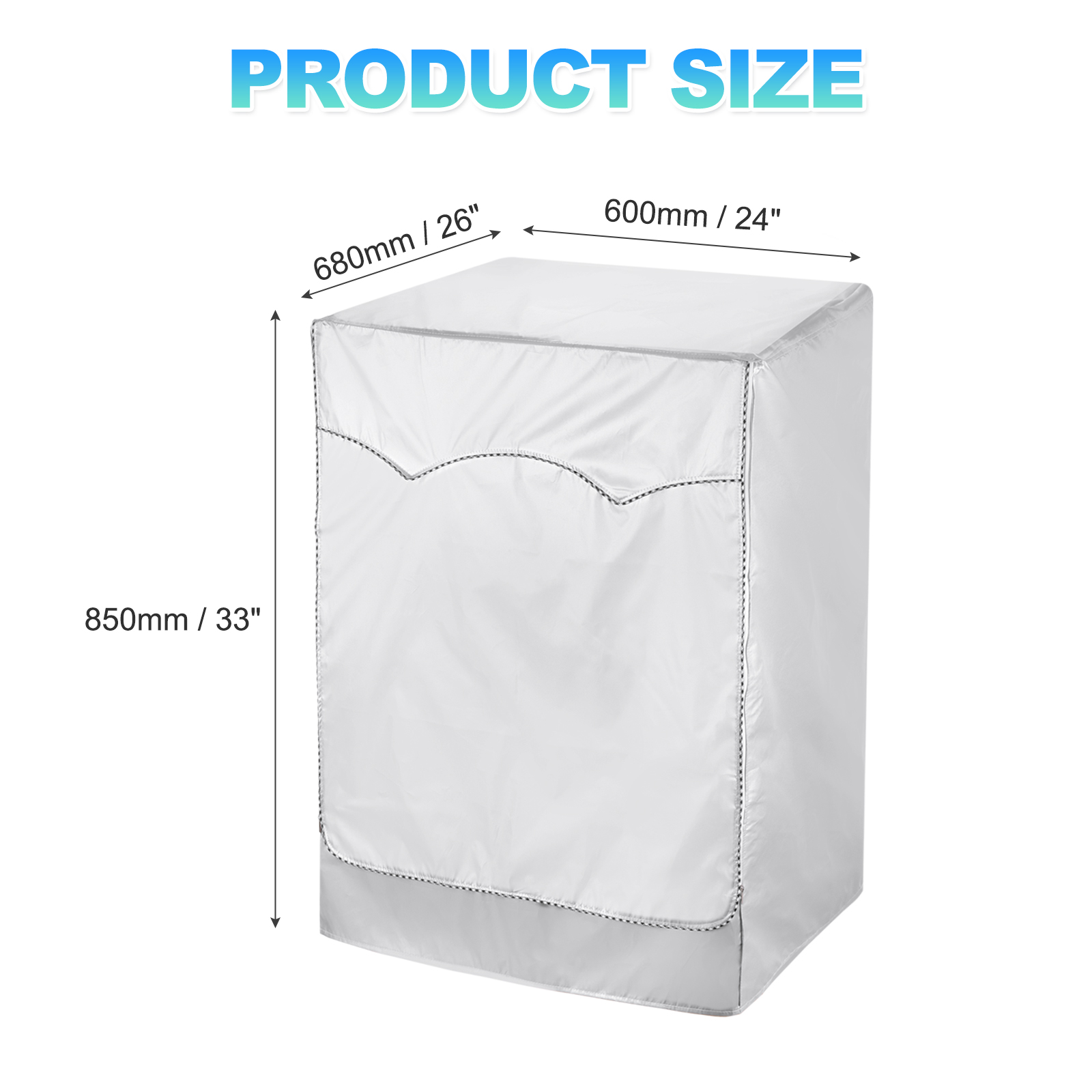 Uxcell Washer and Dryer Covers 24"x26"x33"- Waterproof, Dustproof, Sun-Proof Front-loading 3 Side Washing Machine Cover with Zipper for Laundry Room Balcony, Silver
