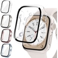 thumbnail image 1 of 4-Pack for Apple Watch Case Series SE 2022 6 5 4 44mm, iWatch Protector, Tempered Glass Film Hard PC Bumper for Women Men, Ultra-Thin Guard (44mm,Clear/Rose Gold/Starlight/Sea Blue), 1 of 5