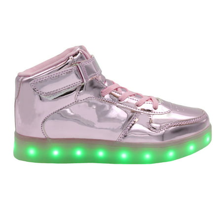 Galaxy LED Shoes Light Up USB Charging High Top Strap & Lace Women's Sneakers (Pink Glossy)