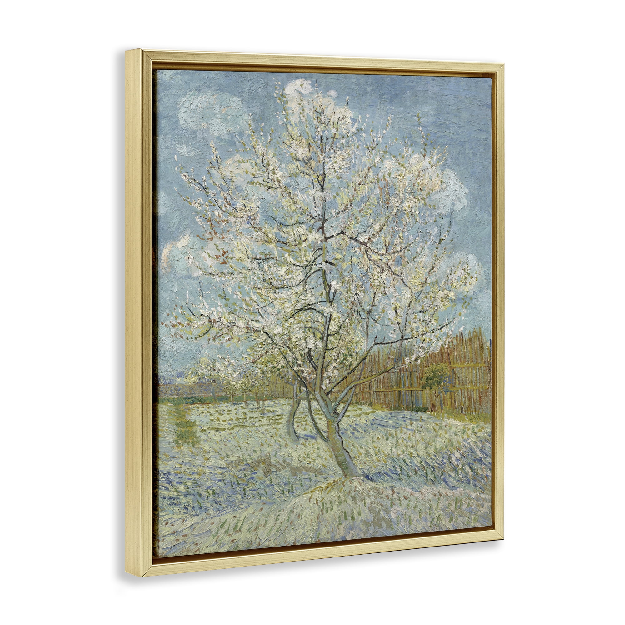 Stupell Industries Van Gogh Pink Peach Tree Landscape & Nature Painting Gold Floater Framed Canvas Art Print Wall Art, 17 x 21