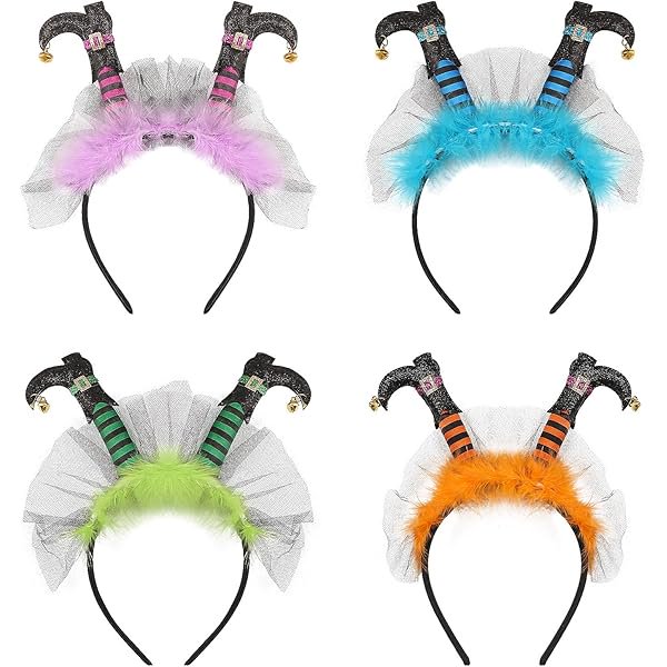wonima02 Halloween Witch Headband 4 PCS Witch Boots Headband, Cute Multi Color, Orange, Blue, Purple, Green Headpiece Accessories for Halloween Party Cosplay