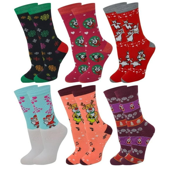 Sumona 6 Pairs Women Colorful Fancy Crazy Design Fastive Novelty Crew Socks
