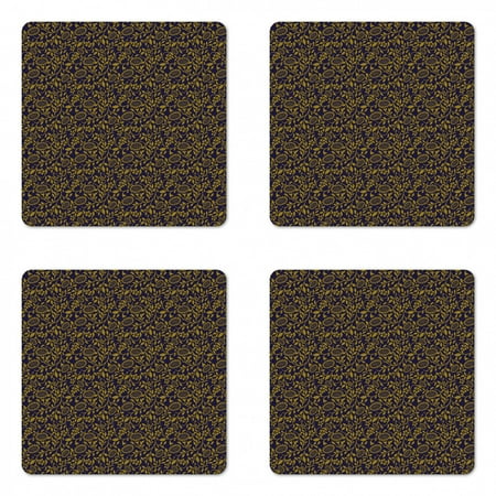 

Floral Coaster Set of 4 Continuous Vintage Bicolored Leaves and Sunflowers Illustration Print Square Hardboard Gloss Coasters Standard Size Dark Blue Grey and Fawn by Ambesonne