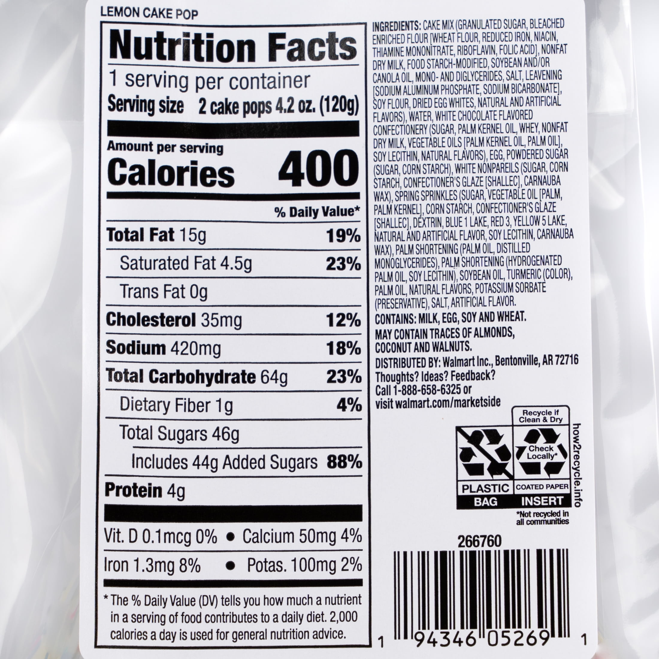 Marketside Lemon Cake Pops, 4.2 oz, 2 Count (Refrigerated)