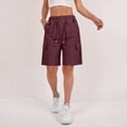 thumbnail image 5 of Cargo Shorts Women Bermuda Shorts Summer Quick Dry High Waisted Long Shorts Drawstring Pull on Knee Length Plus Size Ladies Athletic Hiking Shorts with Pockets Wine XL, 5 of 7