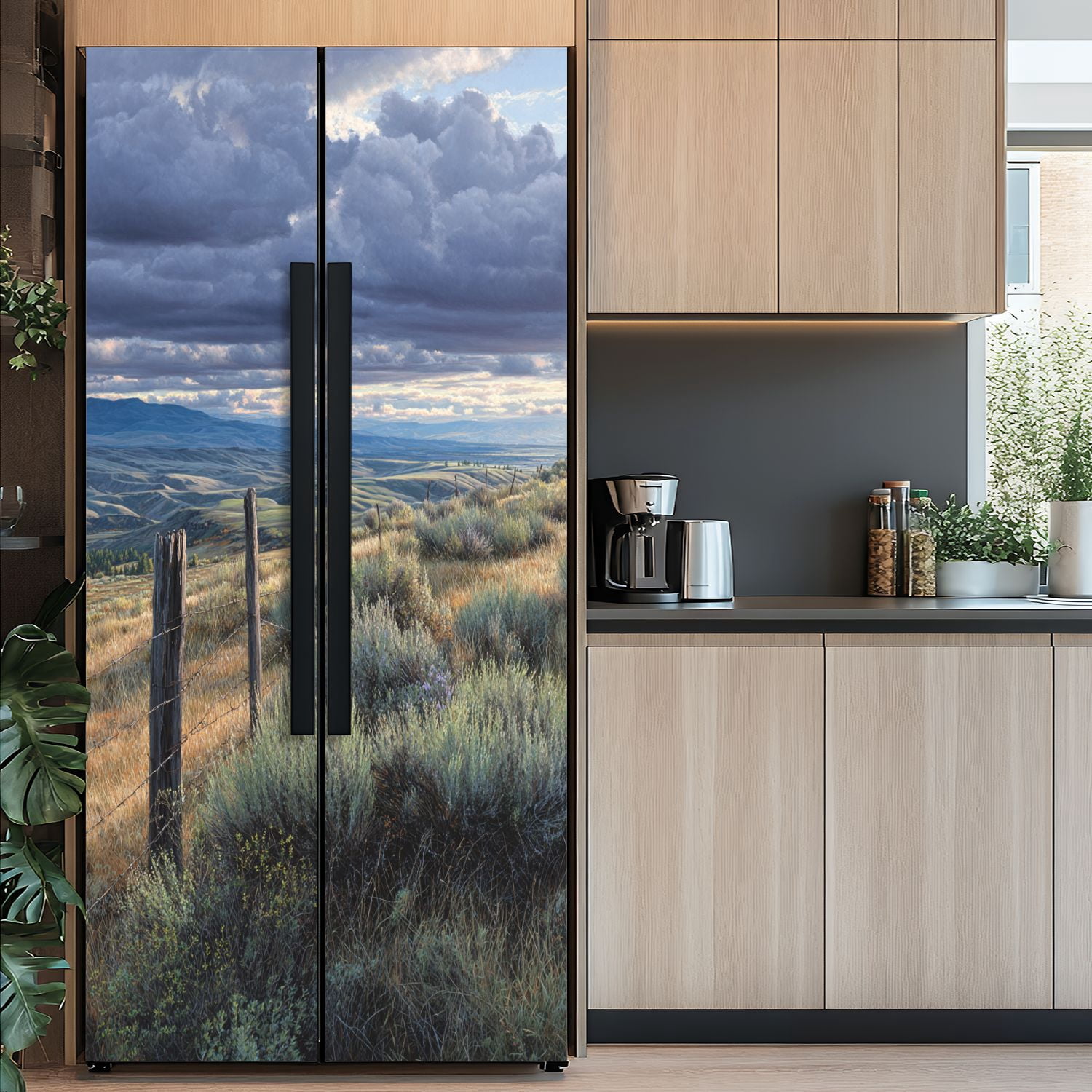Self Adhesive Vinyl Refrigerator Wrap Set North Dakota Prairie Door Mural Removable Fridge Sticker Peel and Stick&nbsp;Full Door Cover Decal Kitchen Bar Decor