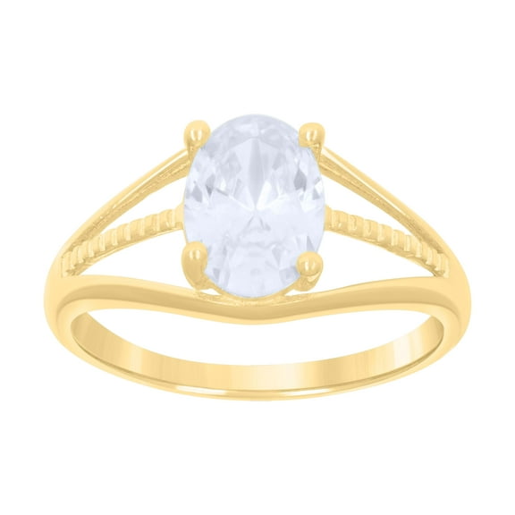 10kt Real Yellow Gold Baby Oval Cubic-Zirconia Engagement Ring