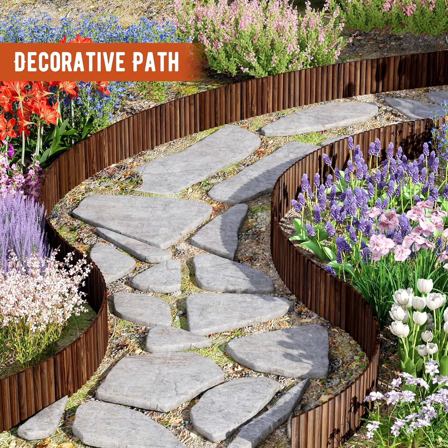 Decorative Wood Garden Edging Border Fence for Yard, , Path, Flower Bed, 11.8" H,2pcs