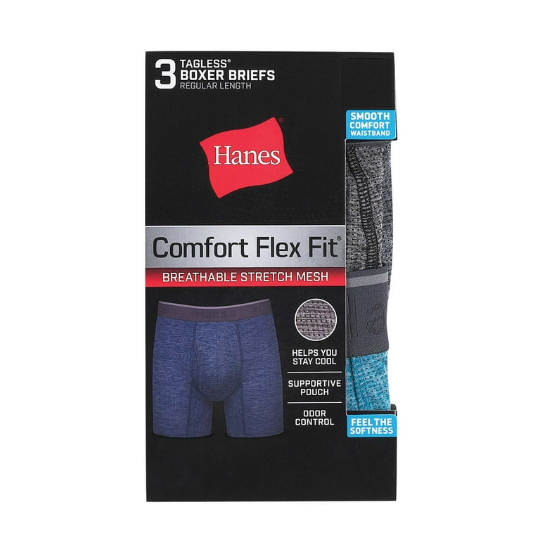 Hanes Men's Comfort Flex Fit Breathable Stretch Mesh Boxer Brief, 3 Pack,  Size S-3XL 