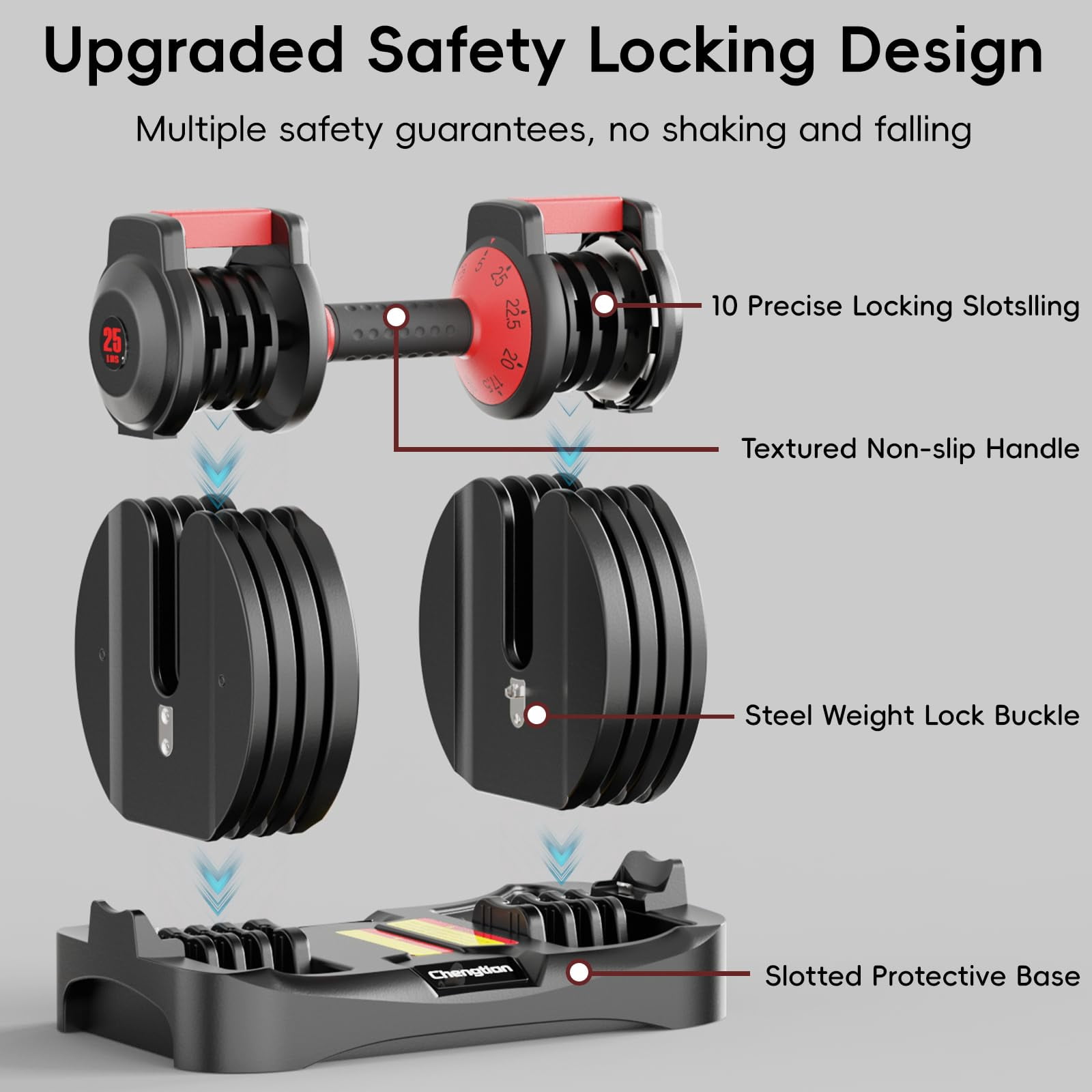 Adjustable Dumbbell Set of 2, 25 lbs Single / 52.5 lbs Pair, Upgraded Quick Adjust Weights Dumbbells with Anti-Slip Handle for Home Gym