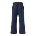 thumbnail image 5 of felwors Capris Pants Women Cotton Casual Summer Straight Wide Leg Loose Drawstring Elastic Waist Cropped Trouser Navy for Size L, 5 of 5