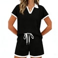 thumbnail image 4 of Aboser Womens 2 Piece Outfits Solid Color Sweatsuits Sets Lapel Short Sleeve Half Zip Oversized Sweatshirt & Lounge Shorts Tracksuit, 4 of 6