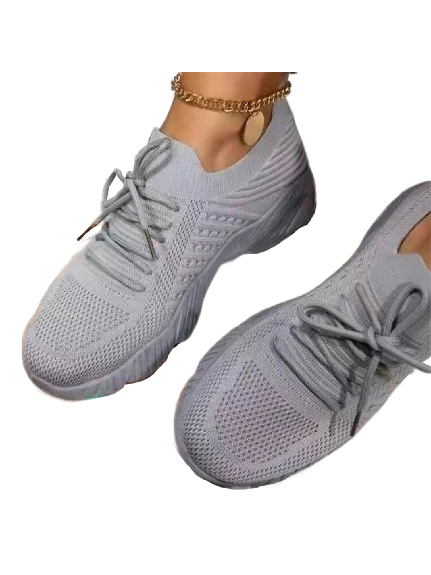 Fangasis Women Sneakers Mesh Running Shoes Low Top Sneakers Fitness Trainer  Shoes Breathable Wedge Sneaker Ladies Walking Shoe Wide Width White Pink 7  