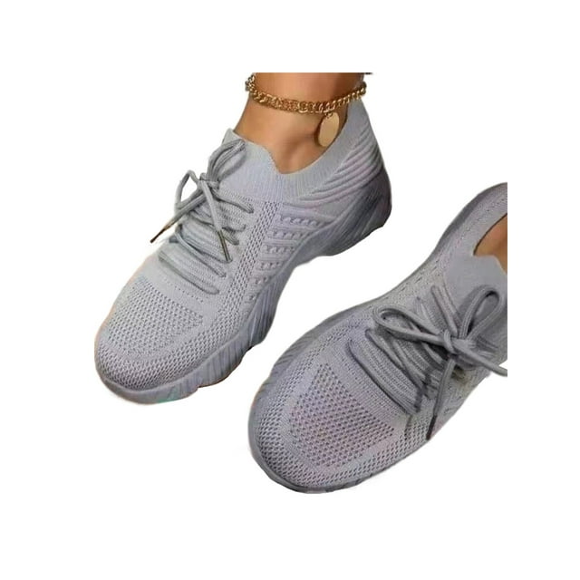 MAWCLOS Chaussures Athlétiques pour Femmes Espadrilles de Sport en Maille Antidérapantes Chaussures de Course Tige en Tricot Ballerines de Gym Gris 7