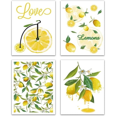 4pcs Lemon Fruit Wall Art Canvas Print Poster Set Home Decor Wall Art Modern Artwork Summer Love for Livingroom Bedroom Bathroom Home Office Kitchen 8 x 10inch Unframed