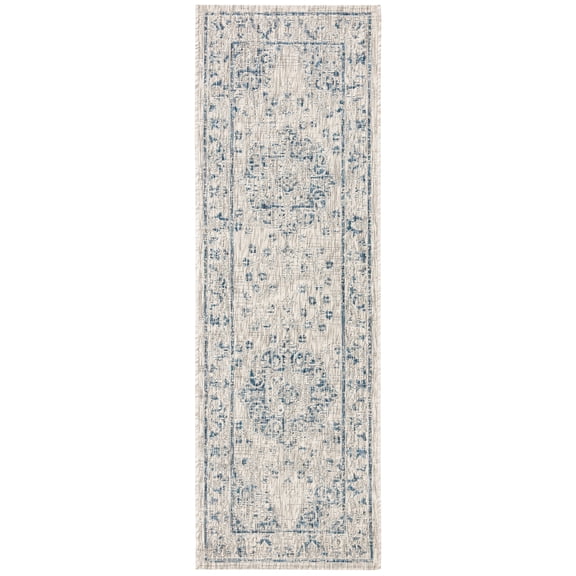 SAFAVIEH Courtyard Desi Medallion Indoor/Outdoor Runner Rug, Grey/Navy, 2'3" x 6'7"