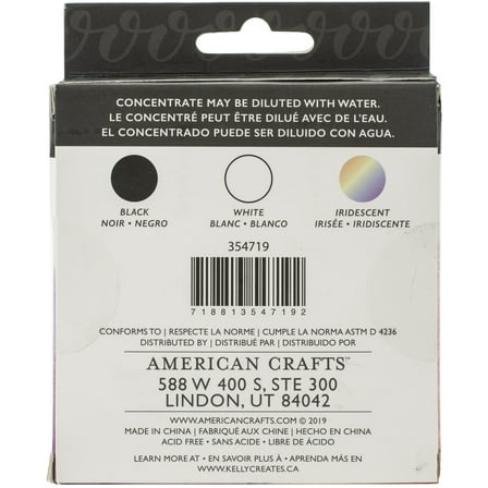 Kelly Creates Liquid Watercolor Set 3/Pkg-Black, White & Iridescent