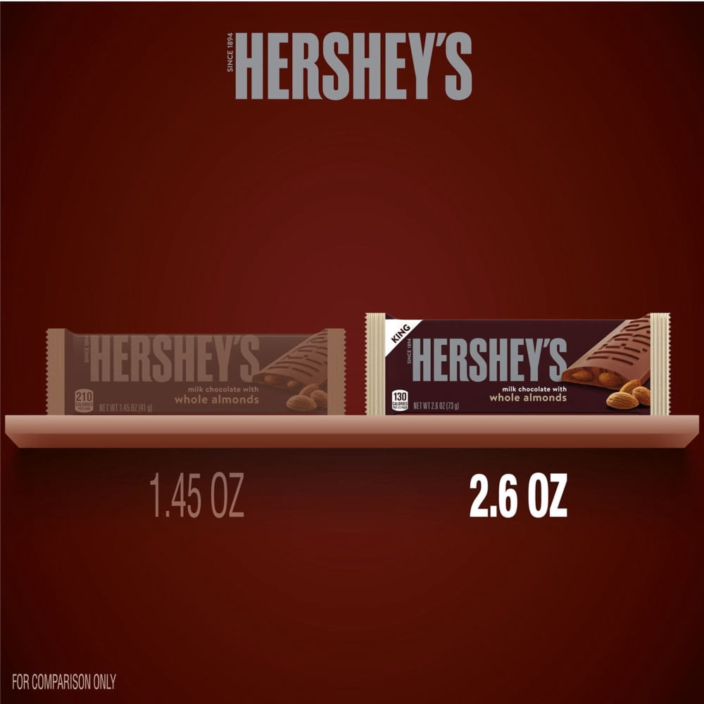 HERSHEYS Milk Chocolate with Whole Almonds King Size Candy Bar 2.6 oz - 5 Pack