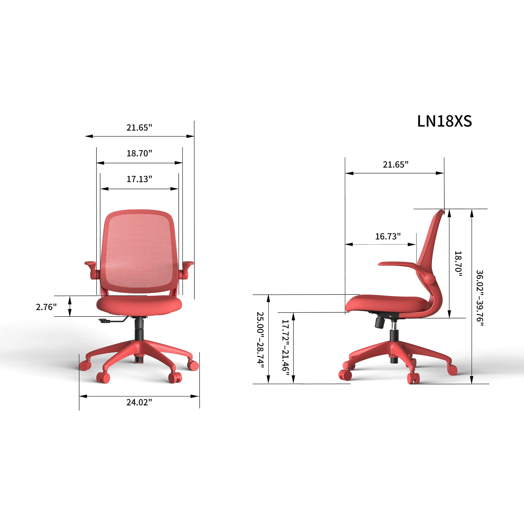Modern Style Fabric Office Chair with Flip-Up Armrests, Ergonomic Executive Visitor Chair with Breathable Back for Staff Meeting Room, Red