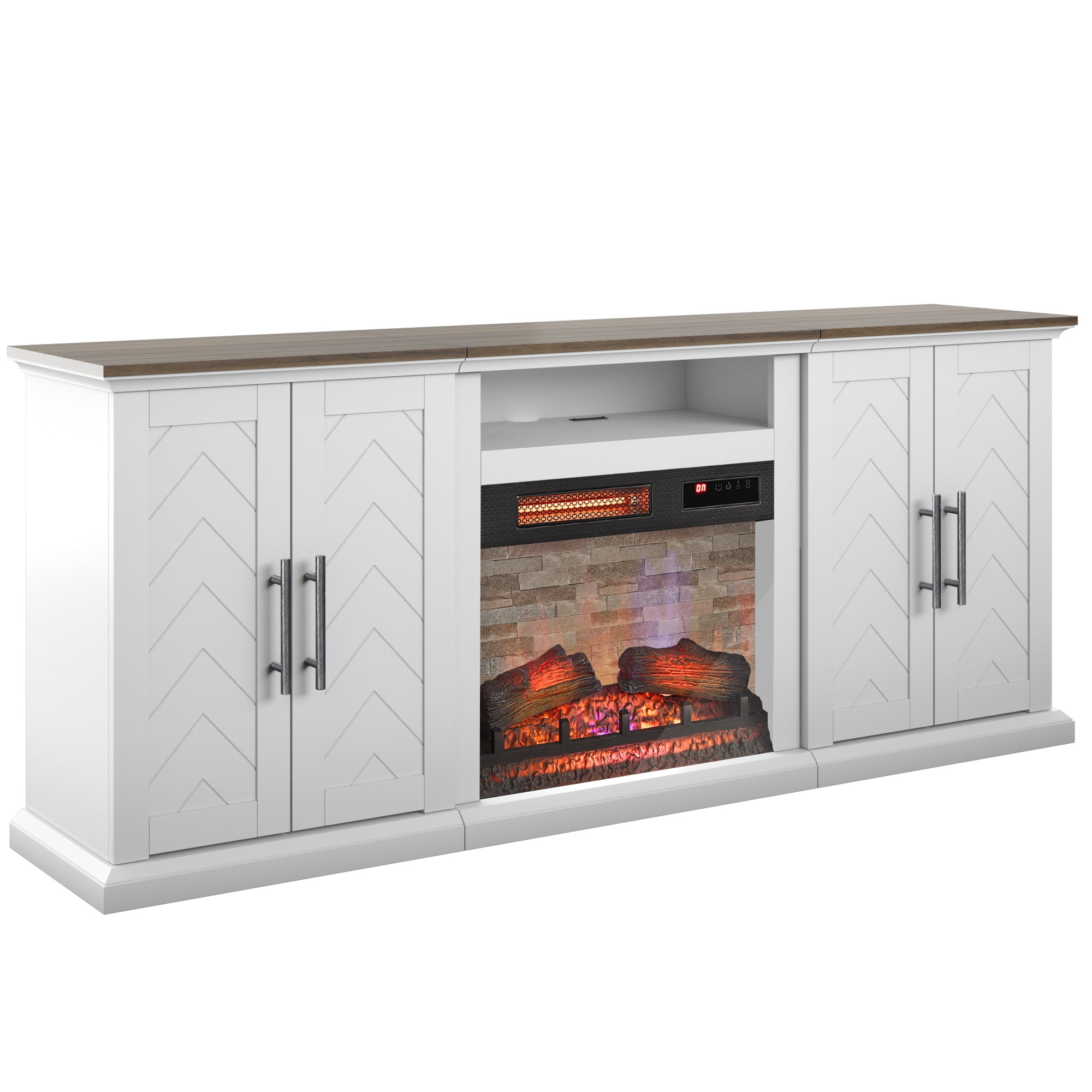 Twin Star Home TV Stand for TVs up to 80” with Electric Fireplace and USB Charging Ports