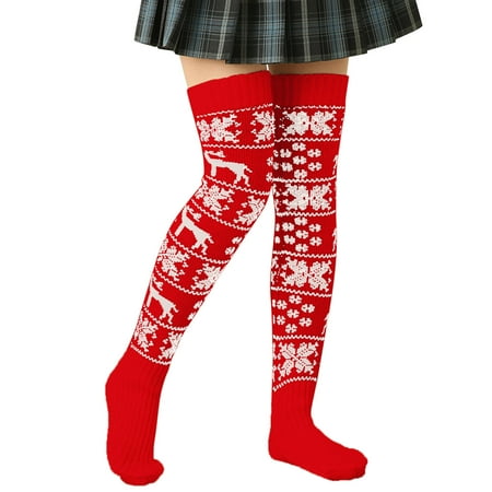 

Luiyenes Women Casual Christmas Deer Colorblock Knit Over Knee Socks Stockings