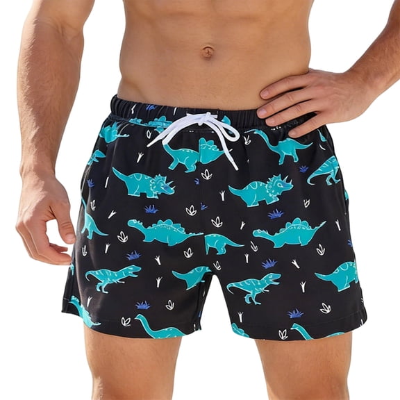 Men's Shorts Drawstring Elastic Waistband Printed Swim Shorts