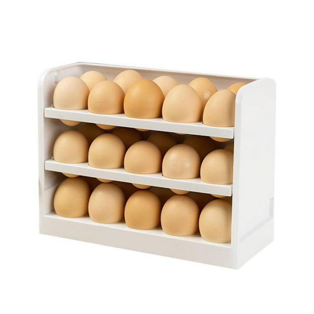 Tohuu Egg Holder for Refrigerator Clear White Egg Storage Box Plastics Egg Holder Large Capacity for 30 Eggs Egg Tray Holder for Household 3 Layers successful