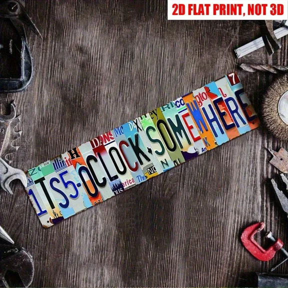 Vintage License Plate Art Tin Sign It'S 5 O'Clock Somewhere Decor Bar/Man Cave