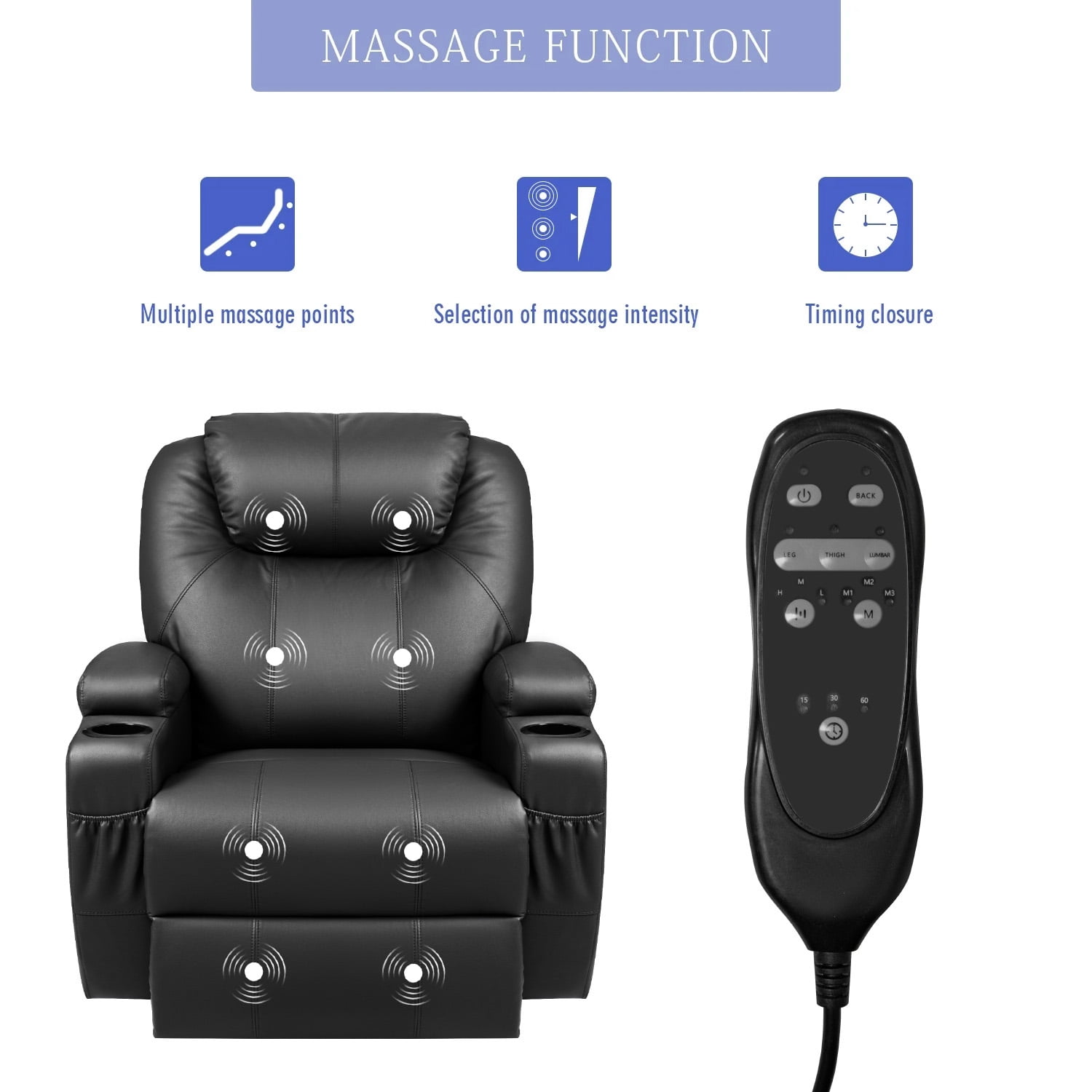 Lacoo Recliner Chair Executive Swivel Massage Recliner with PU Leather Single Living Room Sofa Seat with Huge Headrest and Thick Armrest , Black
