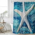 thumbnail image 4 of Teal Coastal Starfish Bathroom Shower Curtains with 12 Hooks Polyester Waterproof Shower Curtain for Stalls and Bathtubs Summer Watercolor Ocean Decorative Bathroom Privacy Curtain 48x72 Inches, 4 of 8