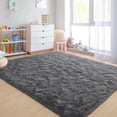 thumbnail image 4 of Nefoso Shag Area Rug, 6ft x 9ft Soft Fluffy Area Rugs for Living Room Bedroom Decor Carpet, Dark Gray, 4 of 10
