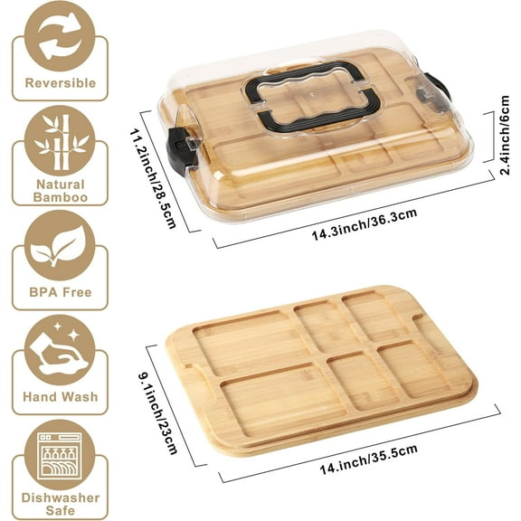 YUYAN-Charcuterie Board Set with Clear Snap-on Lid & Compartments, Portable Bamboo Serving Tray for Travel, Picnics & Entertaining - Ideal for Food Presentation & Housewarming Gifts
