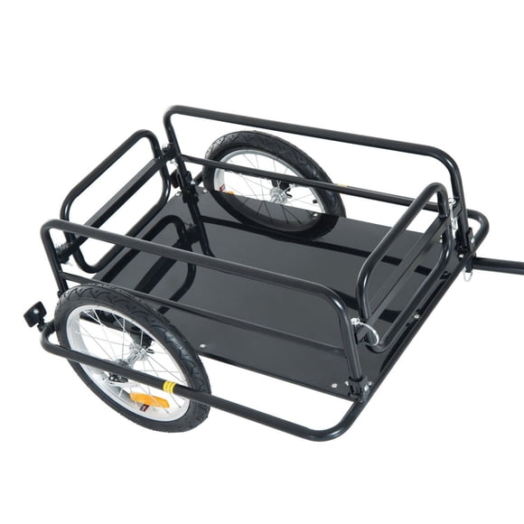 Folding Bike Cargo Trailer Wagon - 110lb Capacity, Black Steel Frame - Utility Cart for Groceries, Errands & Patio Use - 16” Wheels