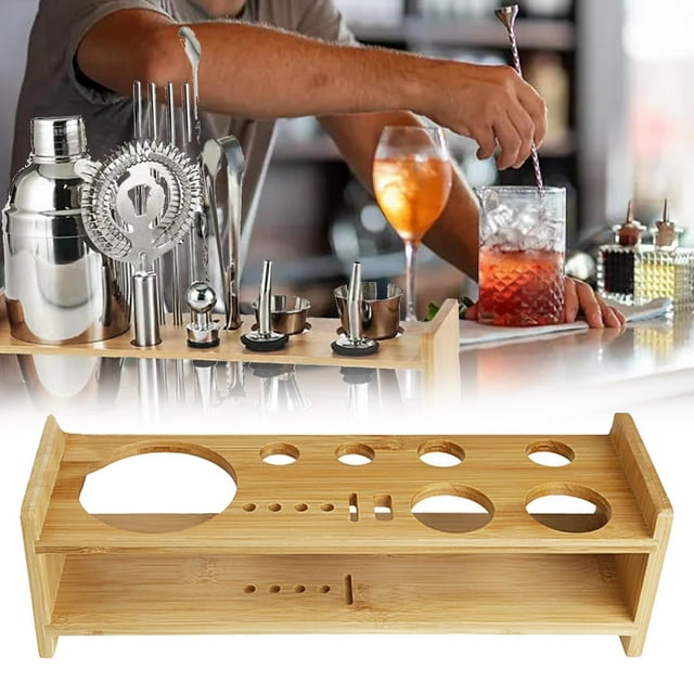 Wine Glass Racks Cup Holder Bartender Kit Stand Large Capacity Wood Bartending Tool Storage Holder Shaker Set Barware Tool Bartending Storage Rack for Home Restaurant Bar Drink Mixing