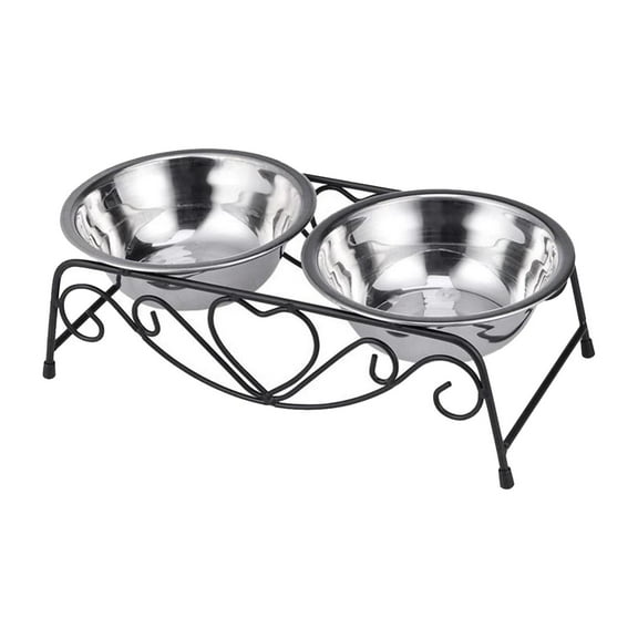 Dolity Elevated Cat Bowls with Metal Stand for Pets, Stainless Steel