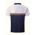 thumbnail image 2 of Men’s Polo Shirts Short Sleeve Color Block Stripes Summer Slim Fit Buttons Collared Shirts Classic Casual Golf Work Lightweight Tee Tops Blue XXL, 2 of 6