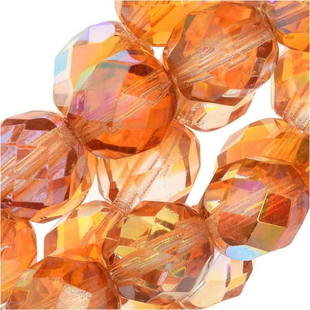 - Czech Fire Polished Glass, Faceted Round Beads 8mm, 20 Pieces, Crystal Orange Rainbow