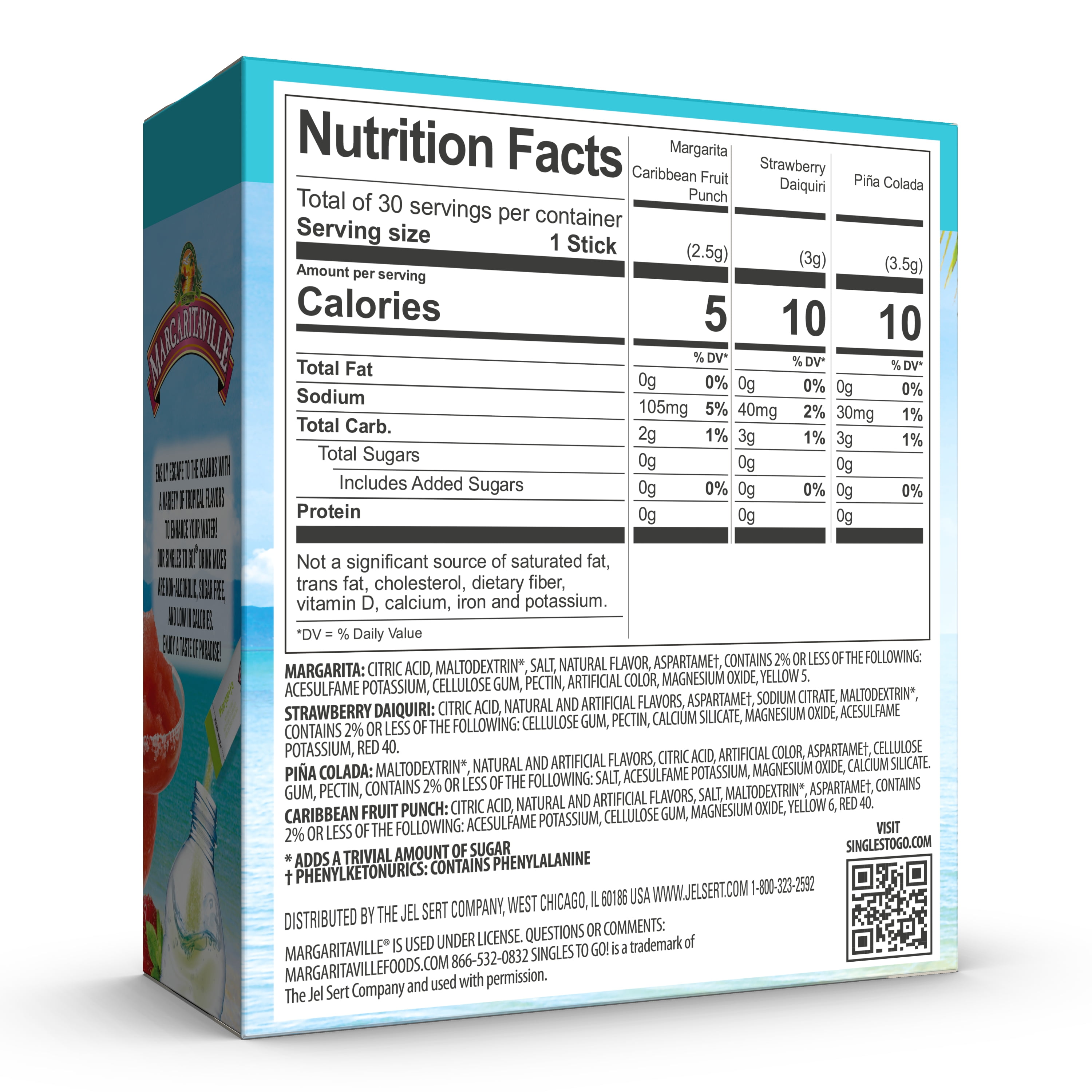 Margaritaville Sugar-Free Non-alcoholic Powdered Drink Mix Singles To Go Variety Pack, 30 Count Packets