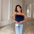 thumbnail image 2 of Top fruncido de piel esponjosa a la moda para mujer, ropa superior de plumas versátil, 2 of 3