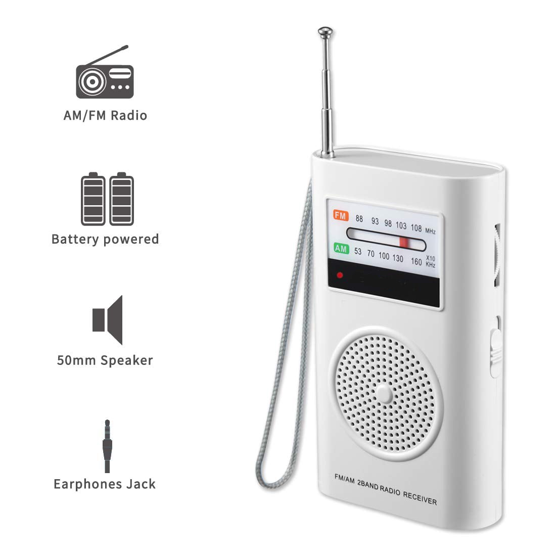AM FM Portable Radio MP3 Player Operated by 2200mah Battery Ultra-Long Antenna Best Reception,Longest Lasting Transistor Pocket Radio Powered Rechargable 18650 with Bass and TF Card Easy Tuning 