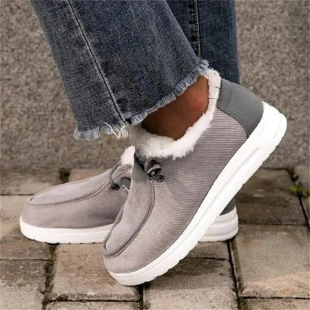 

Womens Winter Warm Shoes Booties Comfort Fleece Lined Ankle Lightweight Non-slip Casual Canvas Flat Snow Boots Fuzzy Houses Shoes