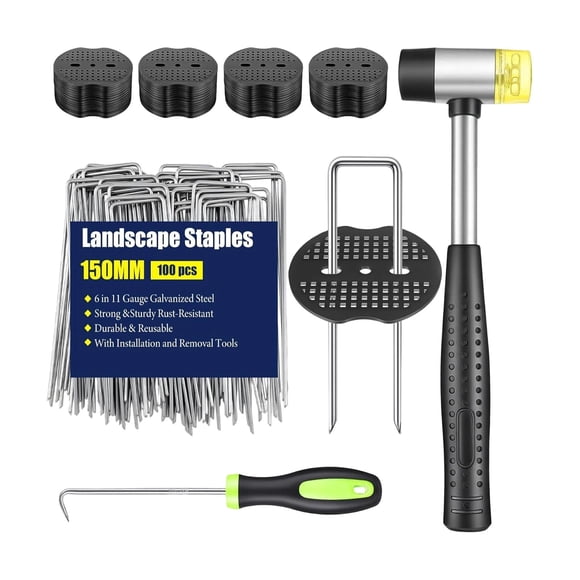 DYNWAVECA 100 Pieces 5.91'' Garden Stakes Staples Pick Hook Heavy Duty with Gaskets Landscape Staples for Wires Cages Raised Beds Patio