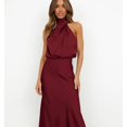 thumbnail image 2 of Robe Longue Plissée Sans Manches en Satin d'Été pour Femmes, 2 of 3