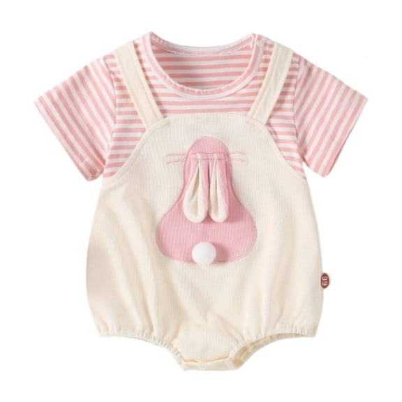 Weebloom Toddler Baby Boy Girl Easter Outfit Long Sleeve Cartoon Rabbit Embroider Pullover Sweatshirt Bodysuits Girls Holiday Romper Beige 0-3 Months