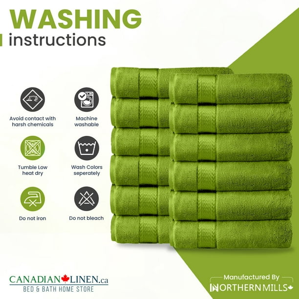 Canadian Linen Luxury Green Wash Cloth Set 12 Pack Bathroom Towels