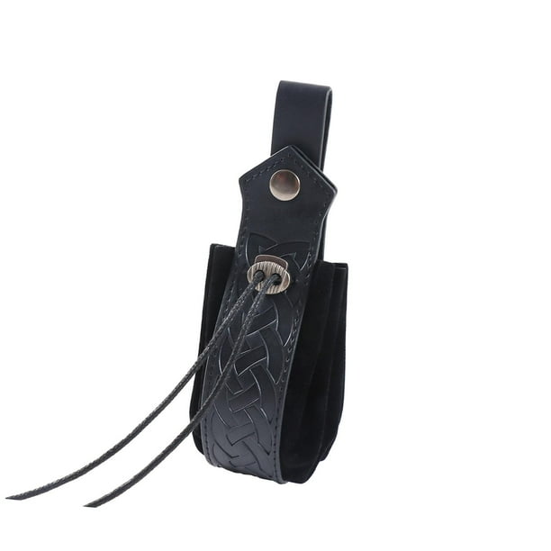 Riñonera medieval de piel sintética con estampado en relieve, estilo caballero. Riñonera vintage de caballero. Negro