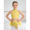 thumbnail image 5 of Hansber Kids Girls Latin Jazz Dance 2 Piece Outfit Rhinestone Crop Top and Tassel Feather Skirted Briefs Yellow 16, 5 of 7
