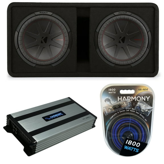 Kicker 48DCWR122 Dual 12 CompR Series Sub 1000W Loaded Subwoofer Box & HA-A800.1