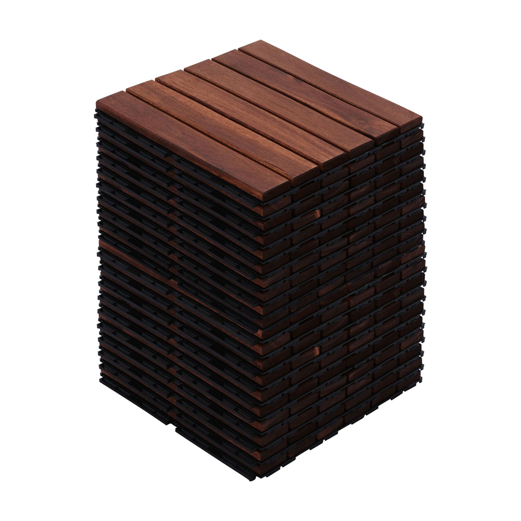 20 PCS Acacia Wood Interlocking Deck Tiles 12"x12", Striped Pattern Hardwood Outdoor Flooring for Patio, Balcony, Poolside